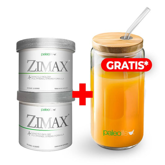 2 Zimax® Envase + EcoVaso de Vidrio y Bambú