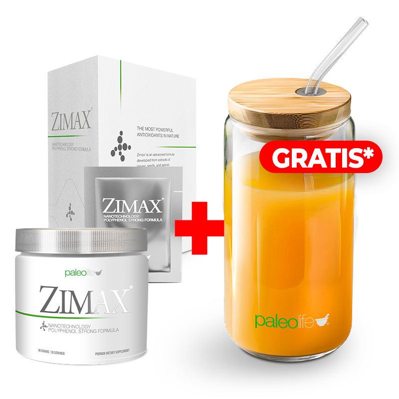 Zimax® Envase y Sobres + EcoVaso de Vidrio y Bambú